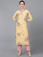 Ahika Women Yellow Silk Floral Printed Kurta