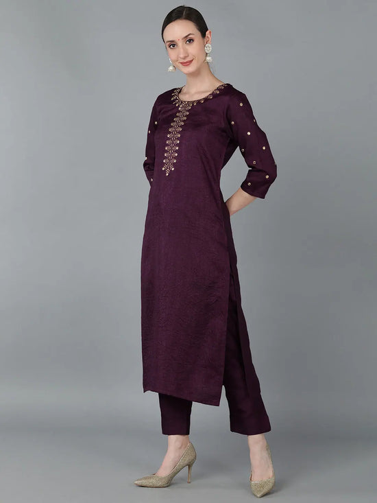 Ahika Women Purple Silk Solid