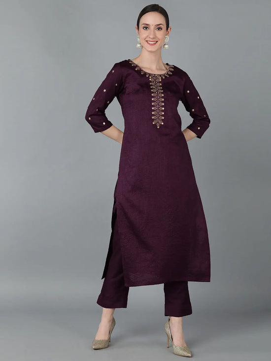 Ahika Women Purple Silk Solid