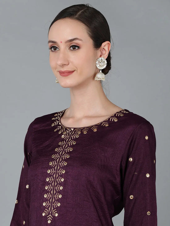 Ahika Women Purple Silk Solid