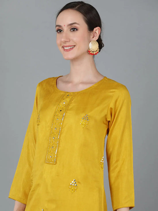 Ahika Women Yellow Silk Blend Solid Kurtas Vck8866