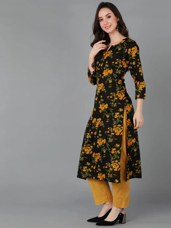 Ahika Women Black Cotton Floral Printed