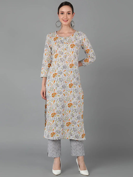 Ahika Women Grey Cotton Floral Printed