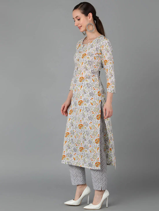 Ahika Women Grey Cotton Floral Printed