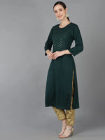 Ahika Women Green Cotton Blend