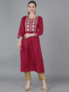 Ahika Women Burgundy Silk Yoke Design Kurta