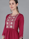 Ahika Women Burgundy Silk Yoke Design Kurta