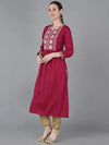 Ahika Women Burgundy Silk Yoke Design Kurta