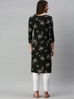 Ahika Women Cotton Black Floral Printed Straight Kurti 1