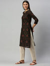 Ahika Women Cotton Black Ethnic Motifs Printed Straight Kurti