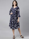 Ahika Women Polychiffon Navy Blue Floral Chiffon Dress