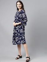 Ahika Women Polychiffon Navy Blue Floral Chiffon Dress