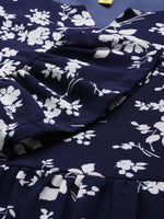 Ahika Women Polychiffon Navy Blue Floral Chiffon Dress