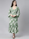 Ahika Green Floral Printed Chiffon Maxi Dress