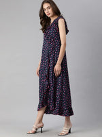 Ahika Navy Blue Floral Printed Georgette Maxi Dress