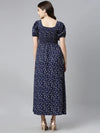 Ahika Navy Blue White Floral Printed Crepe Maxi Dress