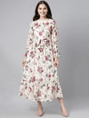 Ahika Off White Maroon Floral Printed Georgette A Line Midi Dress