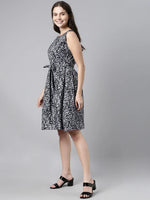 Ahika Black Crepe A Line Dress