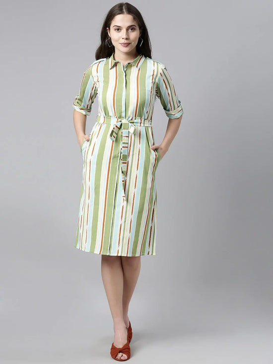 Ahika Women Multicoloured Striped Shirt Style Dress