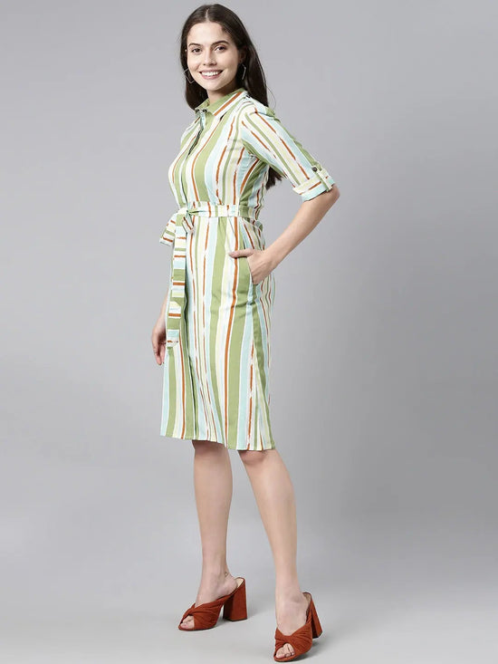 Ahika Women Multicoloured Striped Shirt Style Dress