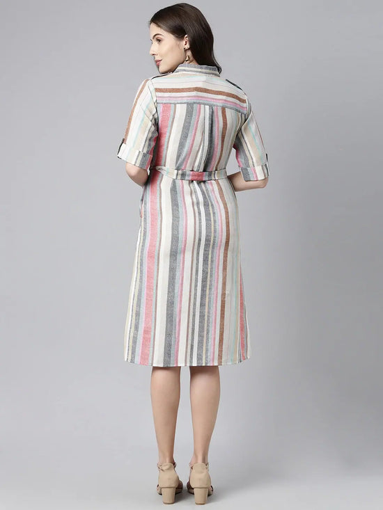 Ahika Multi Striped Georgette Shirt Dress