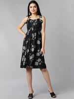 Ahika Black Cotton Floral Dress