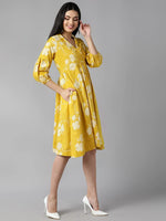 Ahika Mustard Yellow Floral Dress