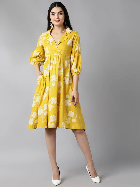 Ahika Mustard Yellow Floral Dress