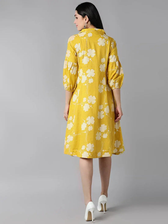 Ahika Mustard Yellow Floral Dress