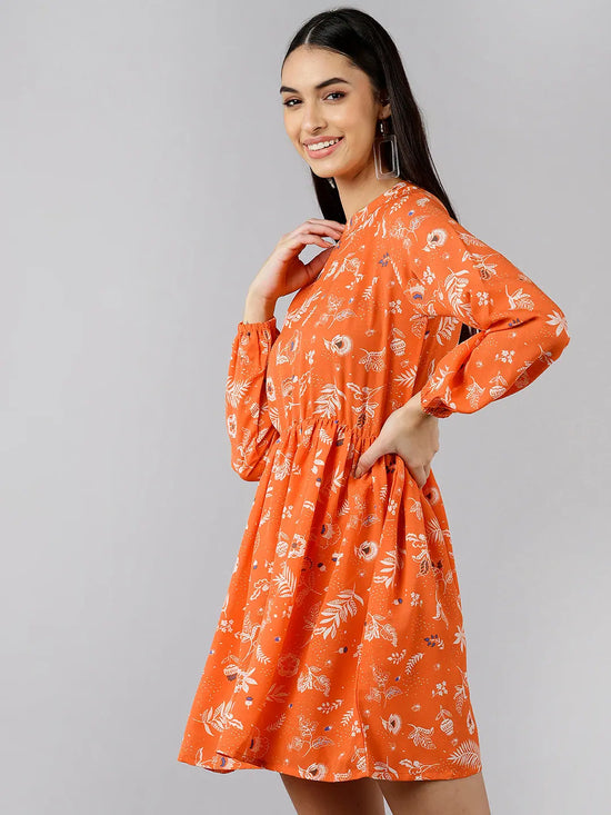 Ahika Women Orange Floral Printed Dress