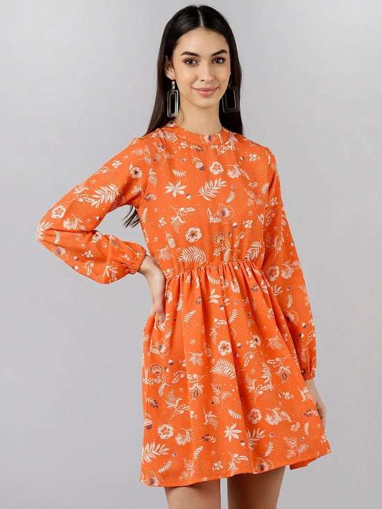 Ahika Women Orange Floral Printed Dress