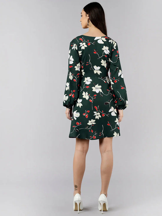 Ahika Women Green Floral Printed Dress 1