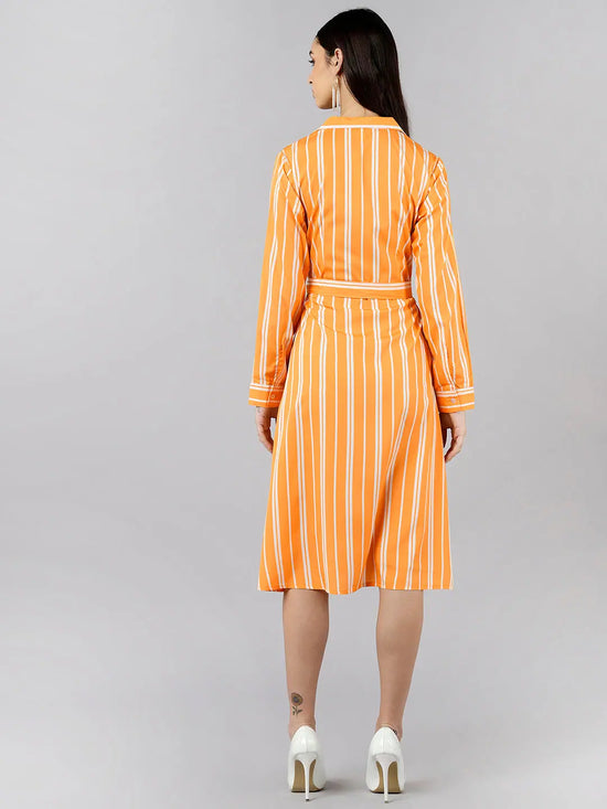 Ahika Women Yellow Striped Striped Dress