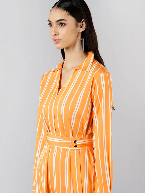 Ahika Women Yellow Striped Striped Dress