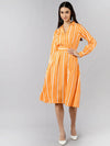 Ahika Women Yellow Striped Striped Dress