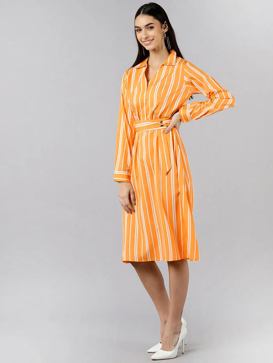 Ahika Women Yellow Striped Striped Dress