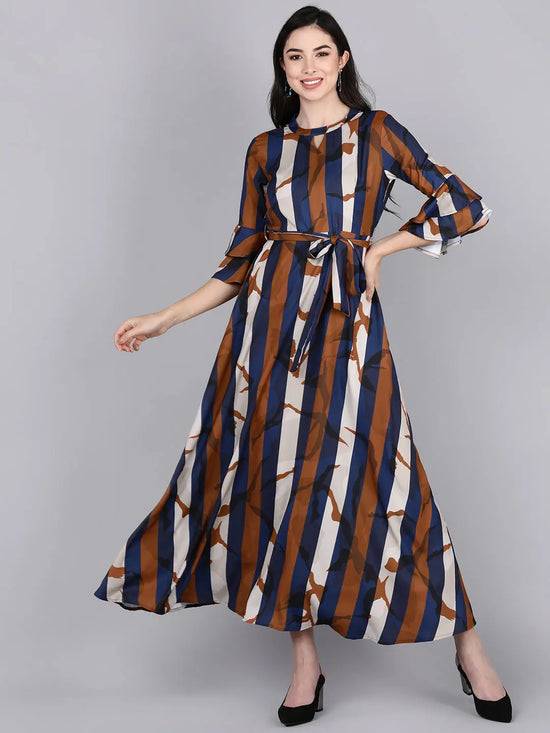 Ahika Women Brown Striped Striped Dress