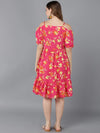 Ahika Women Coral Yellow Floral Printed Off Shoulder Fit And Flare Dress