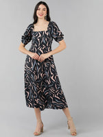 Ahika Women Black Abstract Printed Dress