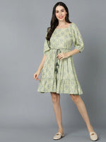 Ahika Women Green Cotton Printed Dresses