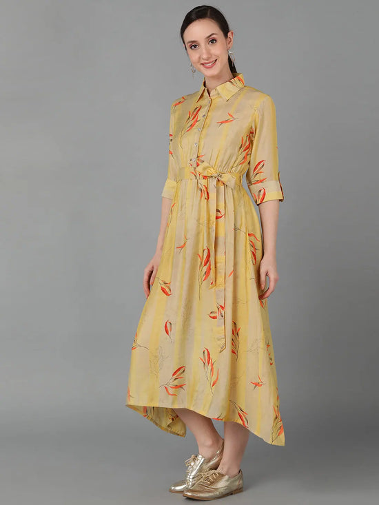 Ahika Women Yellow Polyester Striped Printed