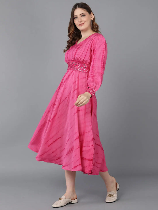 Ahika Women Pink Silk Dyed Dresses