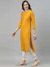 Ahika Women Mustard Yellow Floral Embroidered Thread Work Kurta