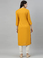 Ahika Women Mustard Yellow Floral Embroidered Thread Work Kurta