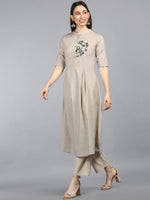 Ahika Women Beige Solid Embroidered Kurtas-VEK1087_L