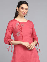 Ahika Women Peach Solid Embroidered Kurtas