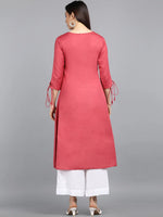 Ahika Women Peach Solid Embroidered Kurtas