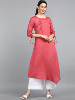 Ahika Women Peach Solid Embroidered Kurtas