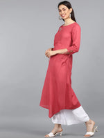 Ahika Women Peach Solid Embroidered Kurtas