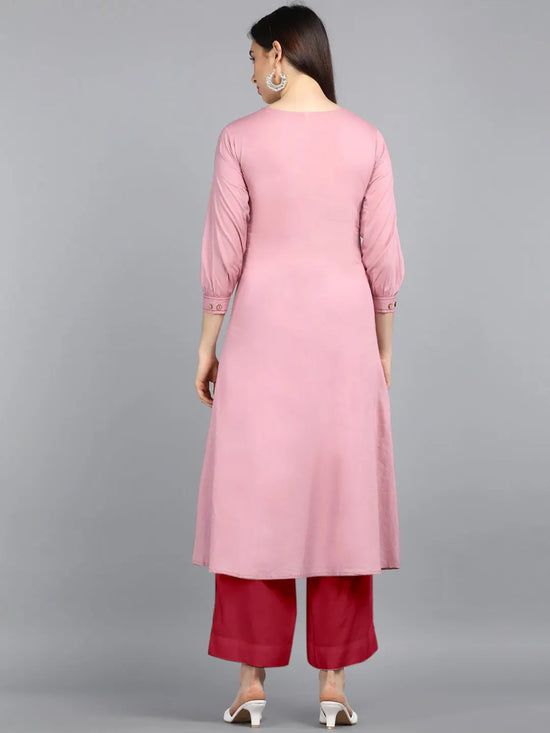 Ahika Women Pink Solid Embroidered Kurtas 3